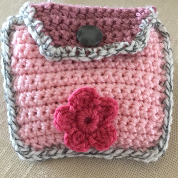 Hand Crafted Handbags - HAND CRAFTED Mini Bag Flower Crochet Mauve Gray Pink